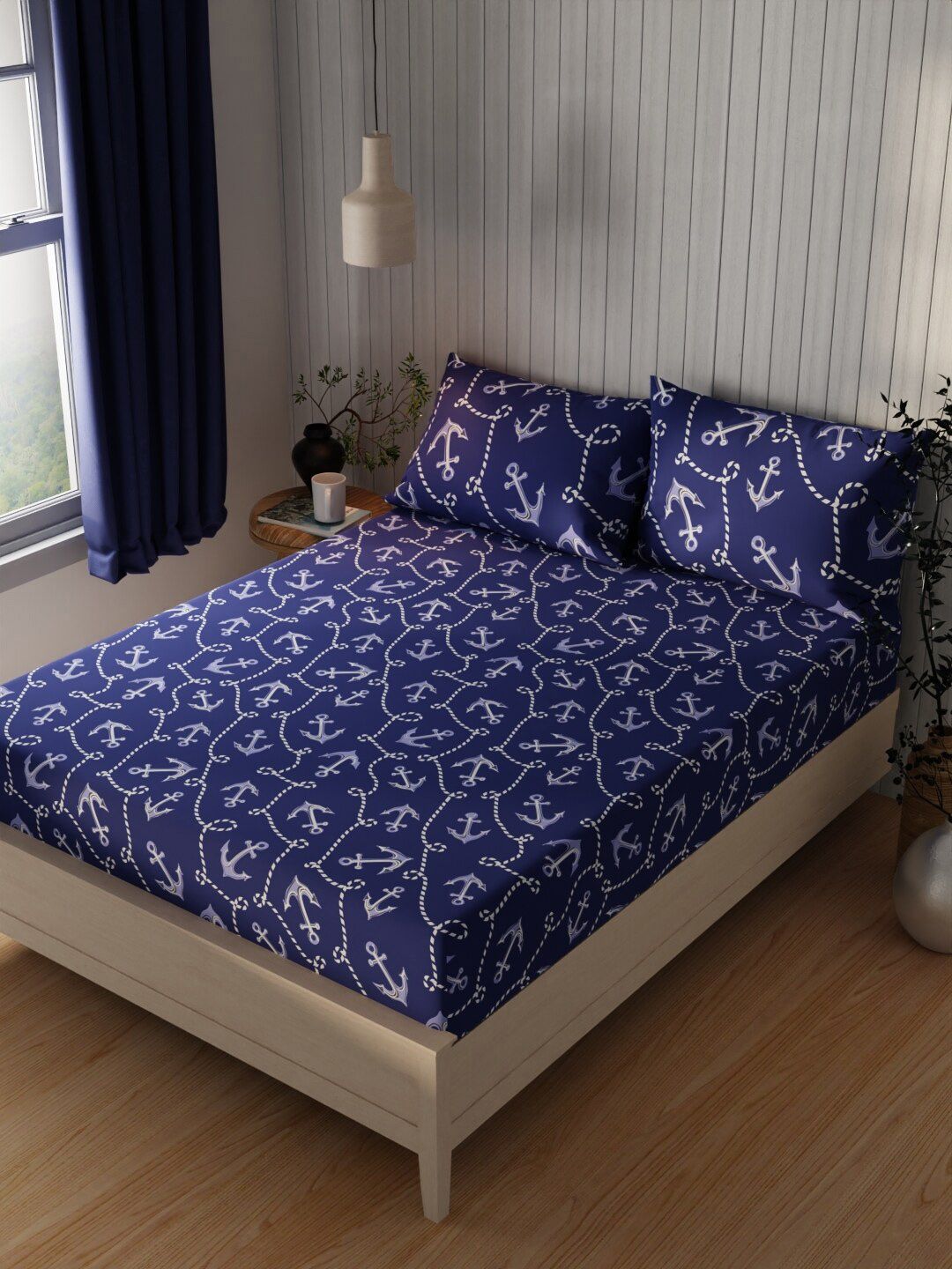 KOPA Lopez Purple Graphic Cotton Wrinkle Free 120 TC Queen Bedsheet with 2 Pillow Covers-88 x 96 inches