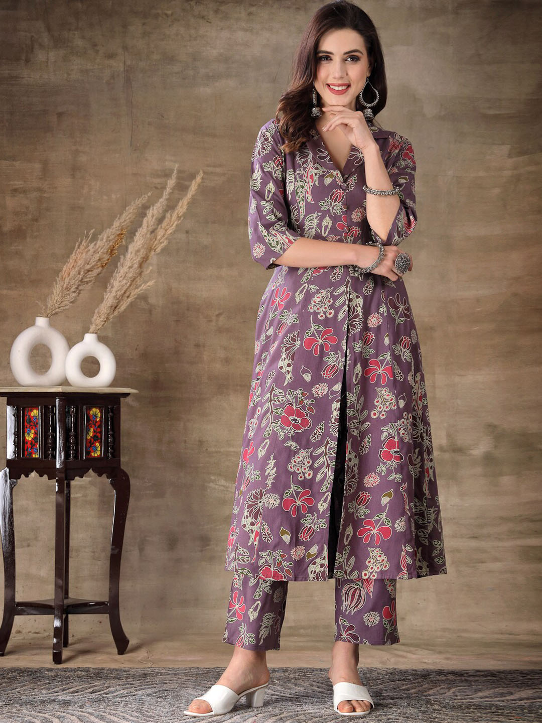 Stylum Floral Printed A-line Kurta And Trouser Set Price in India