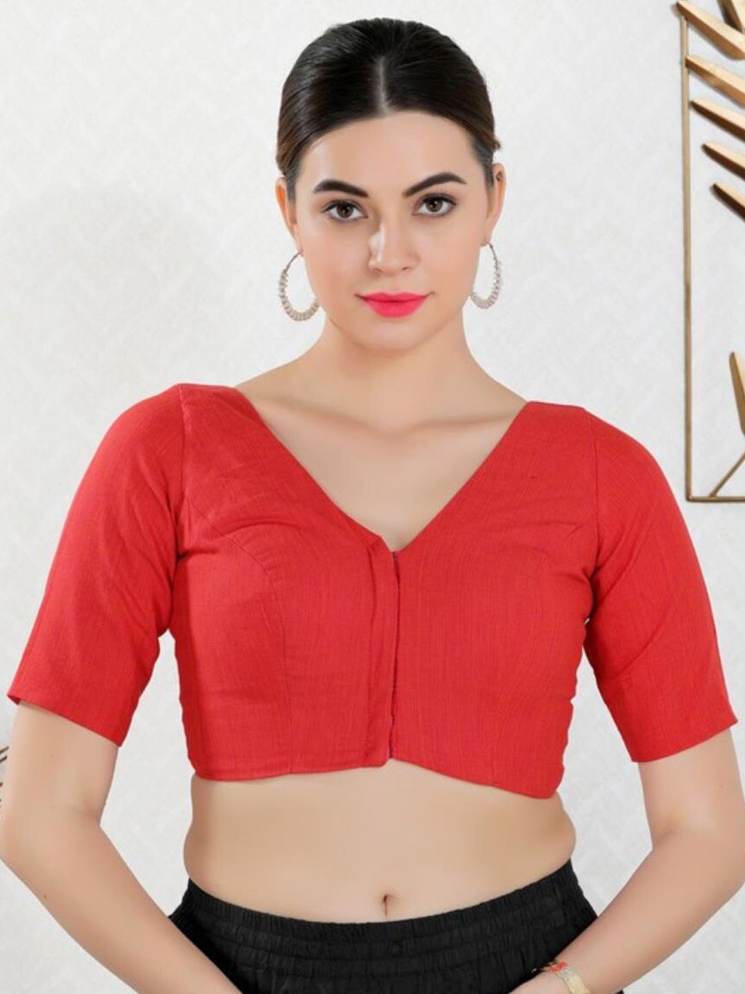 SALWAR STUDIO V-Neck Cotton Saree Blouse