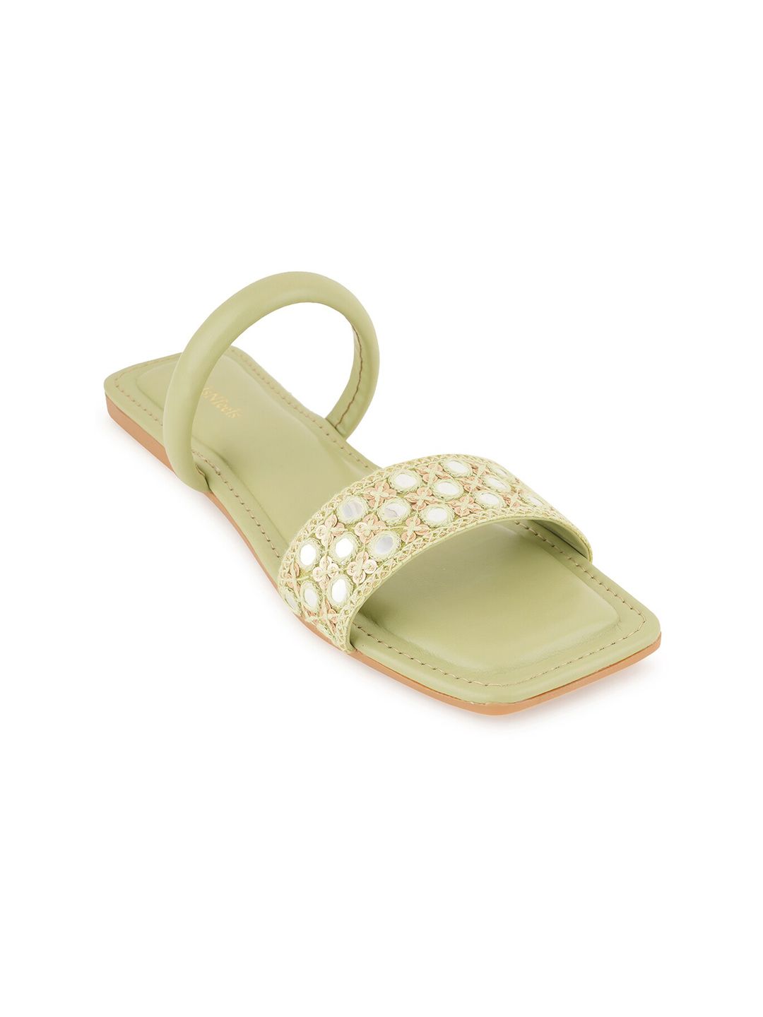 HEELSNFEELS Embellished Open Toe Flats Price in India