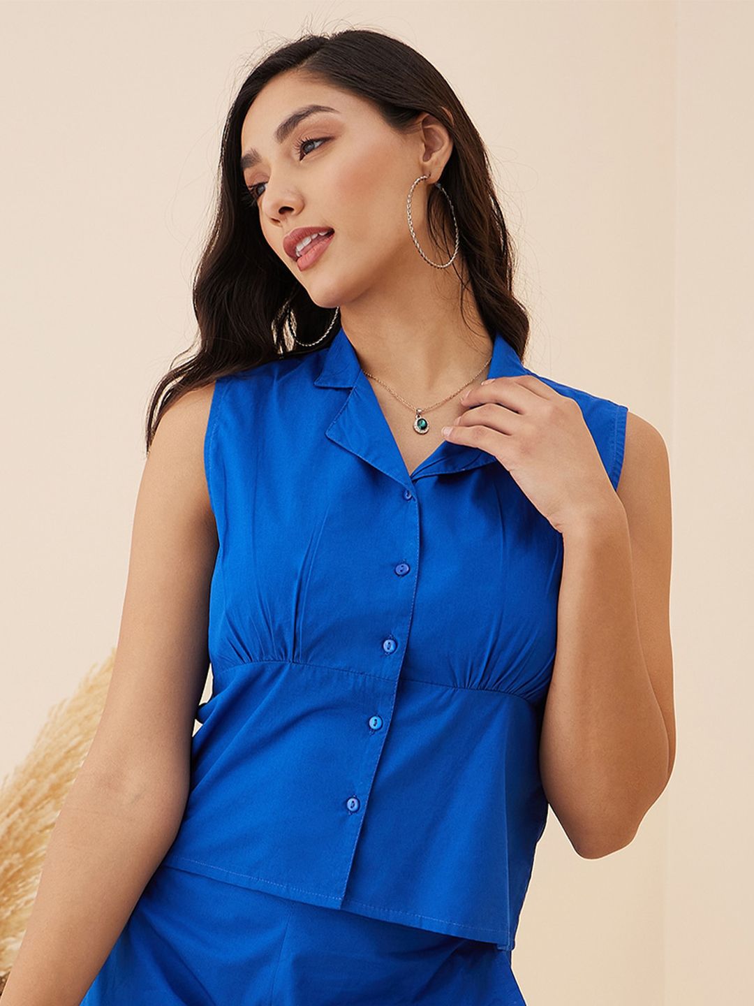 Carlton London Sleeveless Cotton Shirt Style Top Price in India