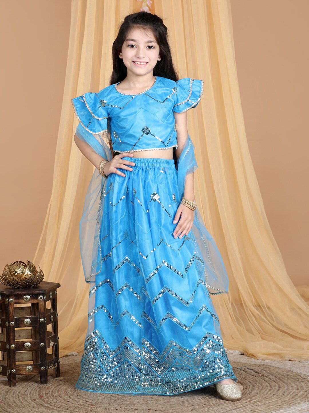 Cutiekins Girls Embellished Sequinned Ready to Wear Lehenga & Blouse With Dupatta Price in India