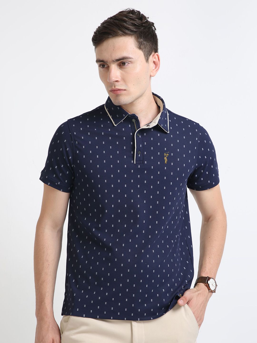 STELLERS Men Printed Polo Collar Wrinkle Free Quick Dry Stretchable T-shirt