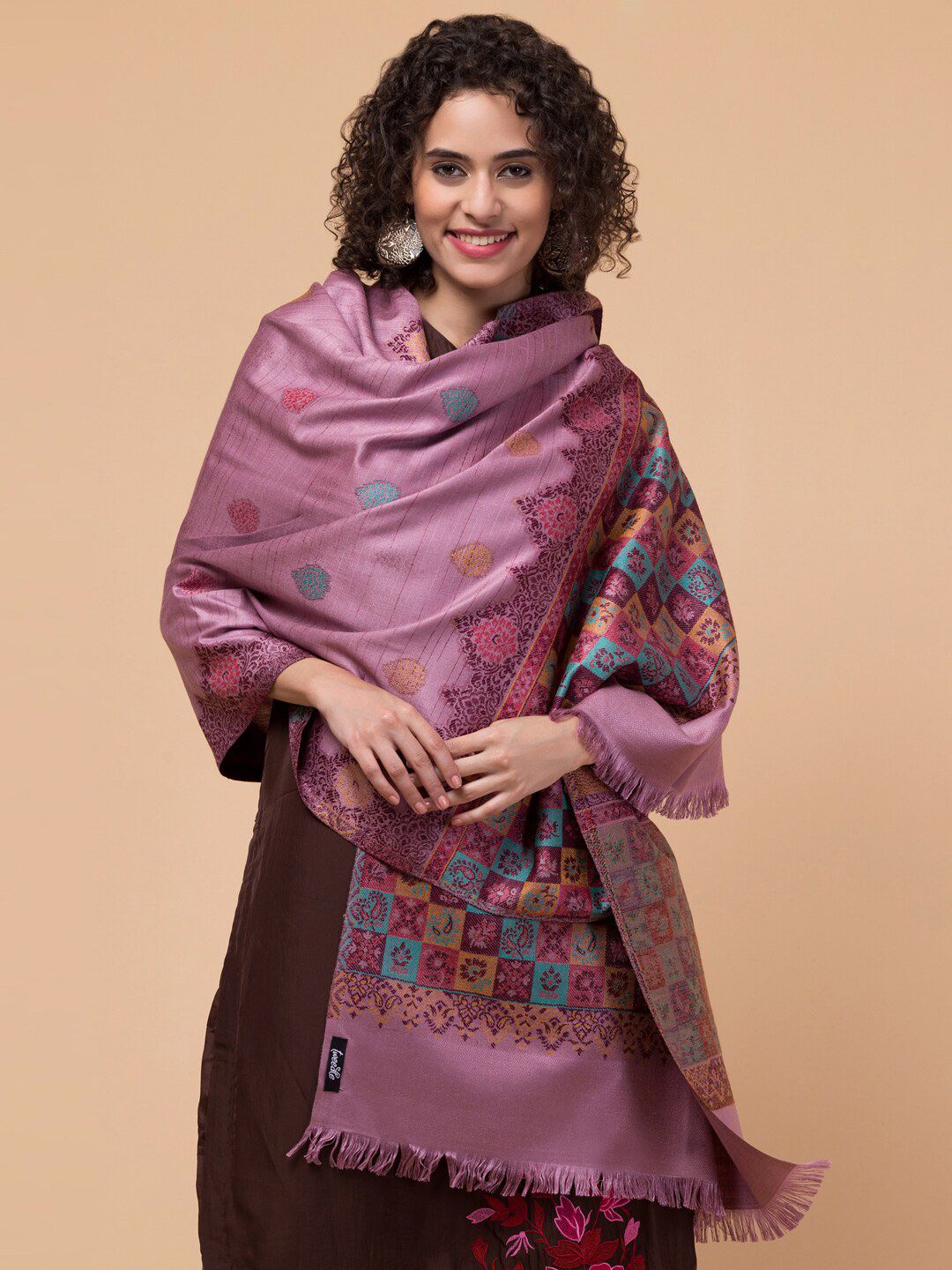 Tweedle Ethnic Motifs Woven-Design Wollen Shawl