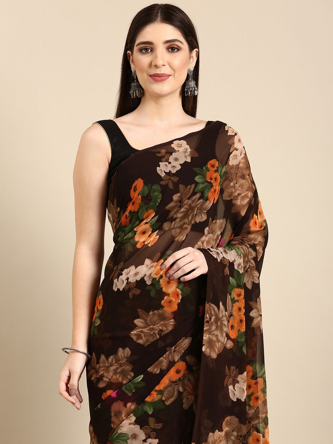 HERE&NOW Floral Printed Pure Georgette Saree Price in India