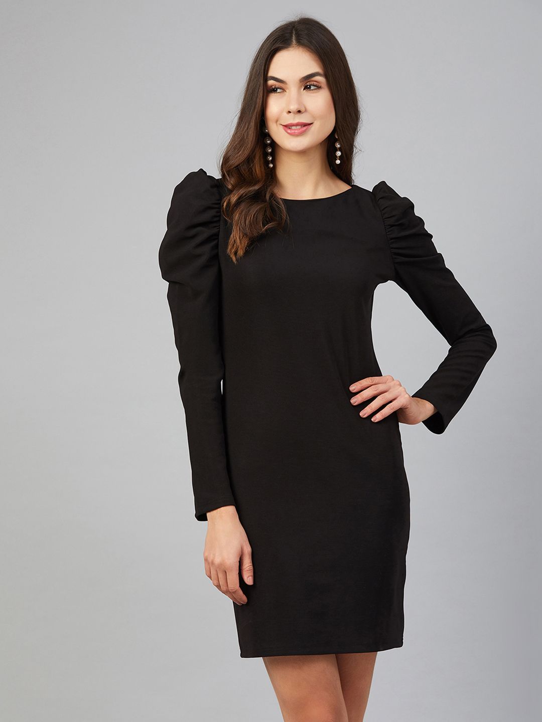 Chemistry Black Puff Sleeve A-Line Dress