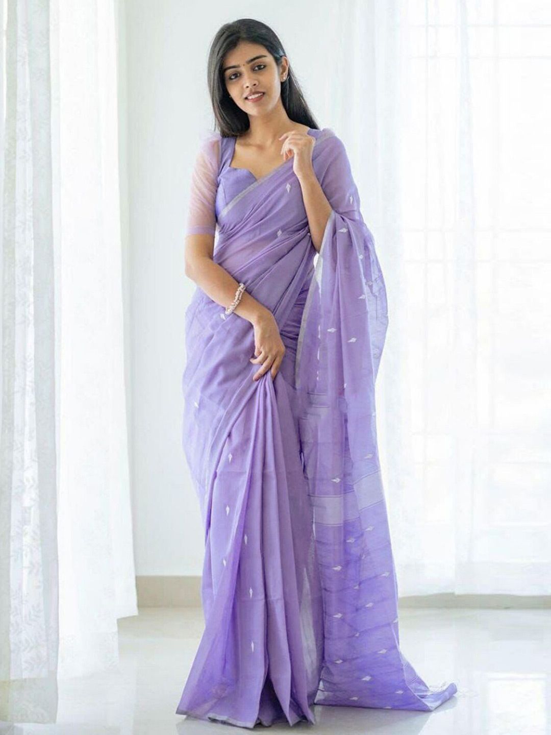 Mitera Lavender & Silver-Toned Woven Design Zari Saree Price in India
