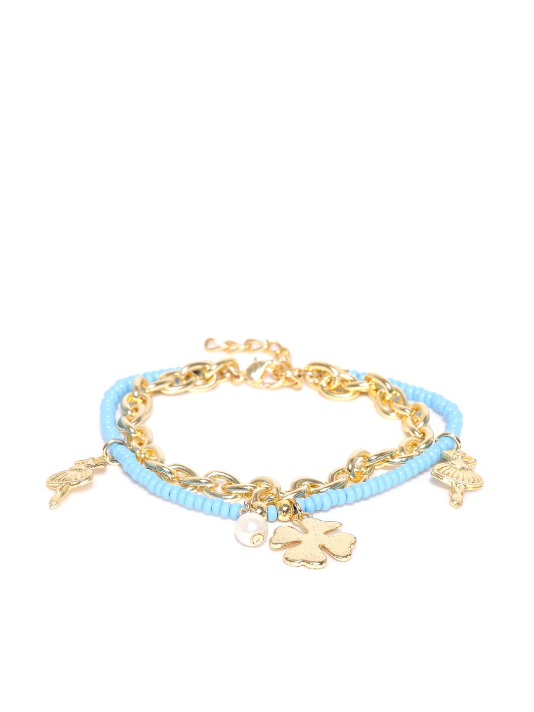 Crunchy Fashion Gold-Toned & Blue Charm Bracelet Price in India