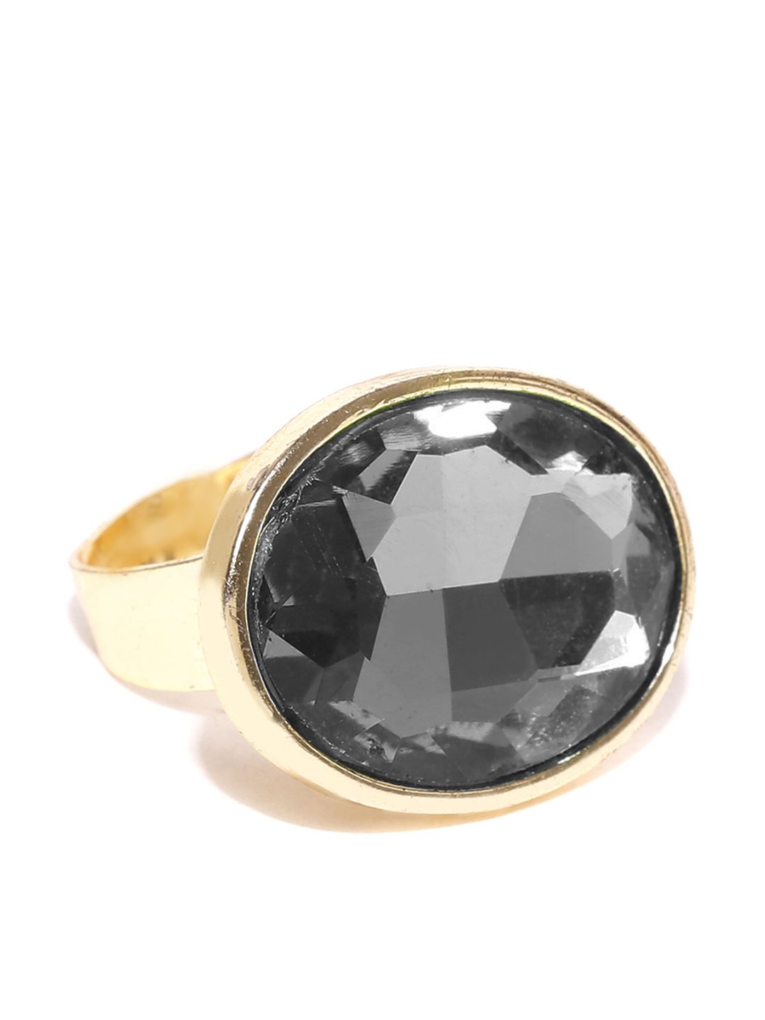 Crunchy Fashion Gold-Toned & Black Crystal-Studded Ring Price in India