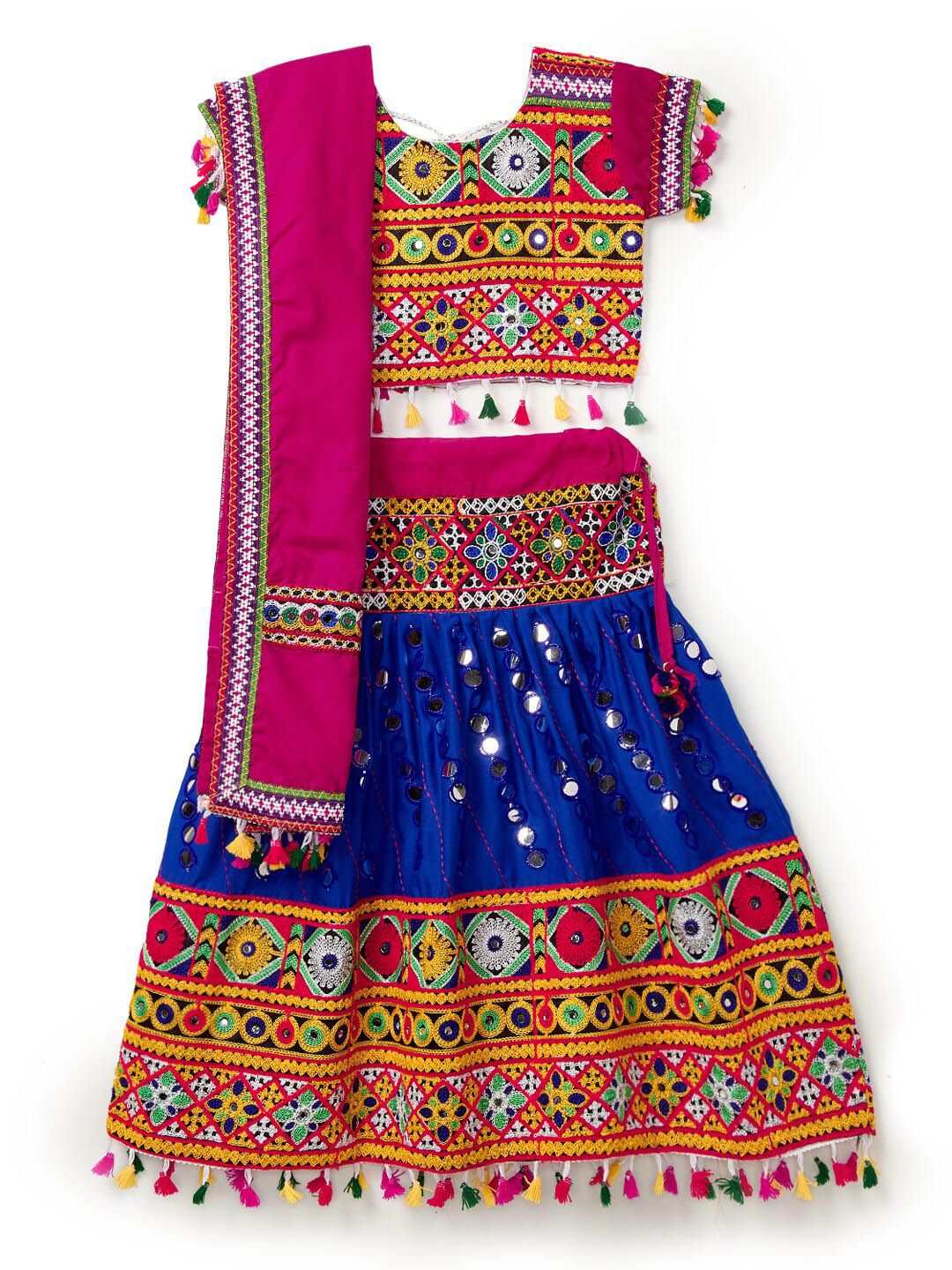 BANJARA INDIA Girls Embroidered Cotton Ready to Wear Lehenga & Blouse With Dupatta Price in India