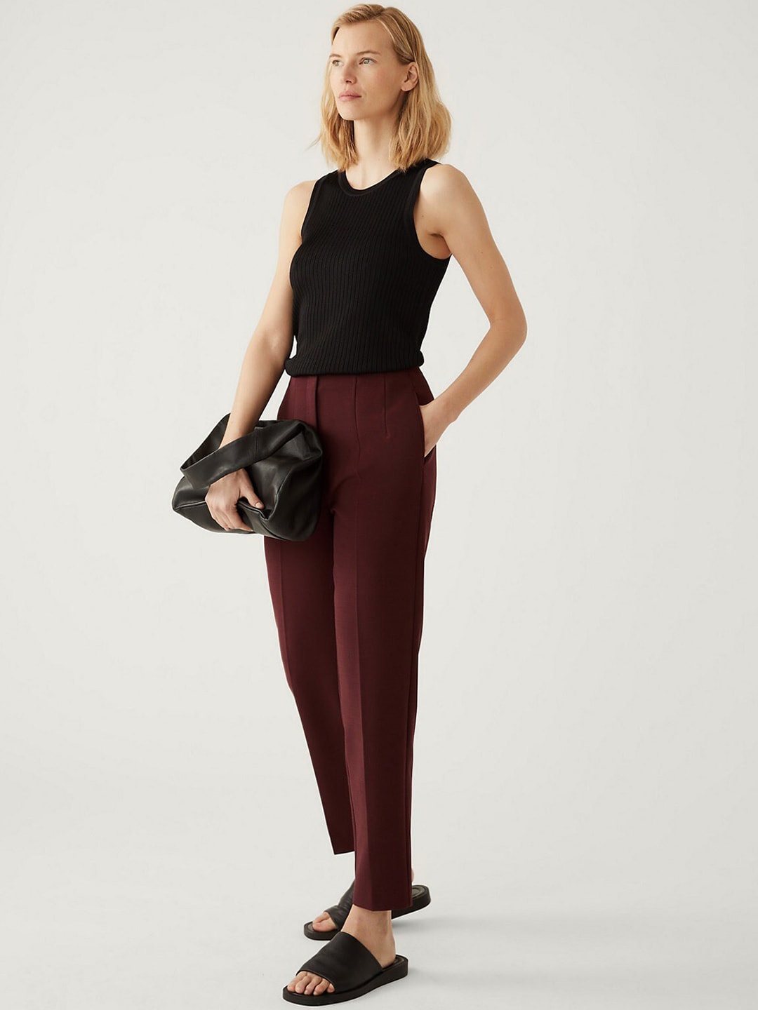 Marks & Spencer Women Tapered Fit High-Rise Cropped Trousers Price in India