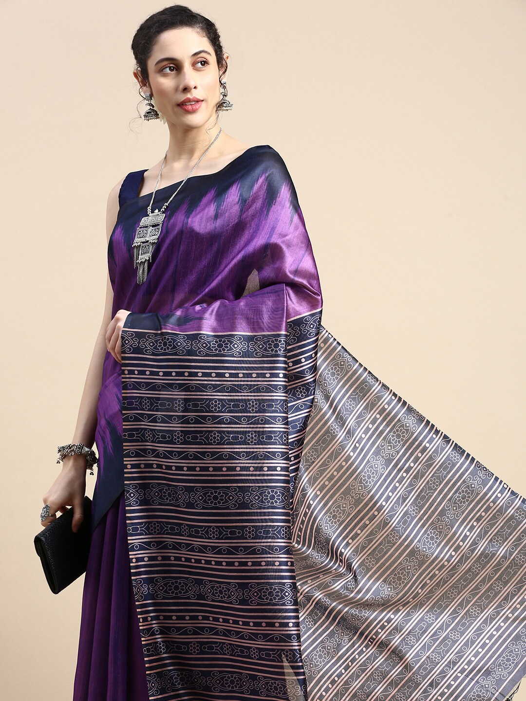 VISHNU WEAVES Woven Design Jute Silk Tussar Saree Price in India