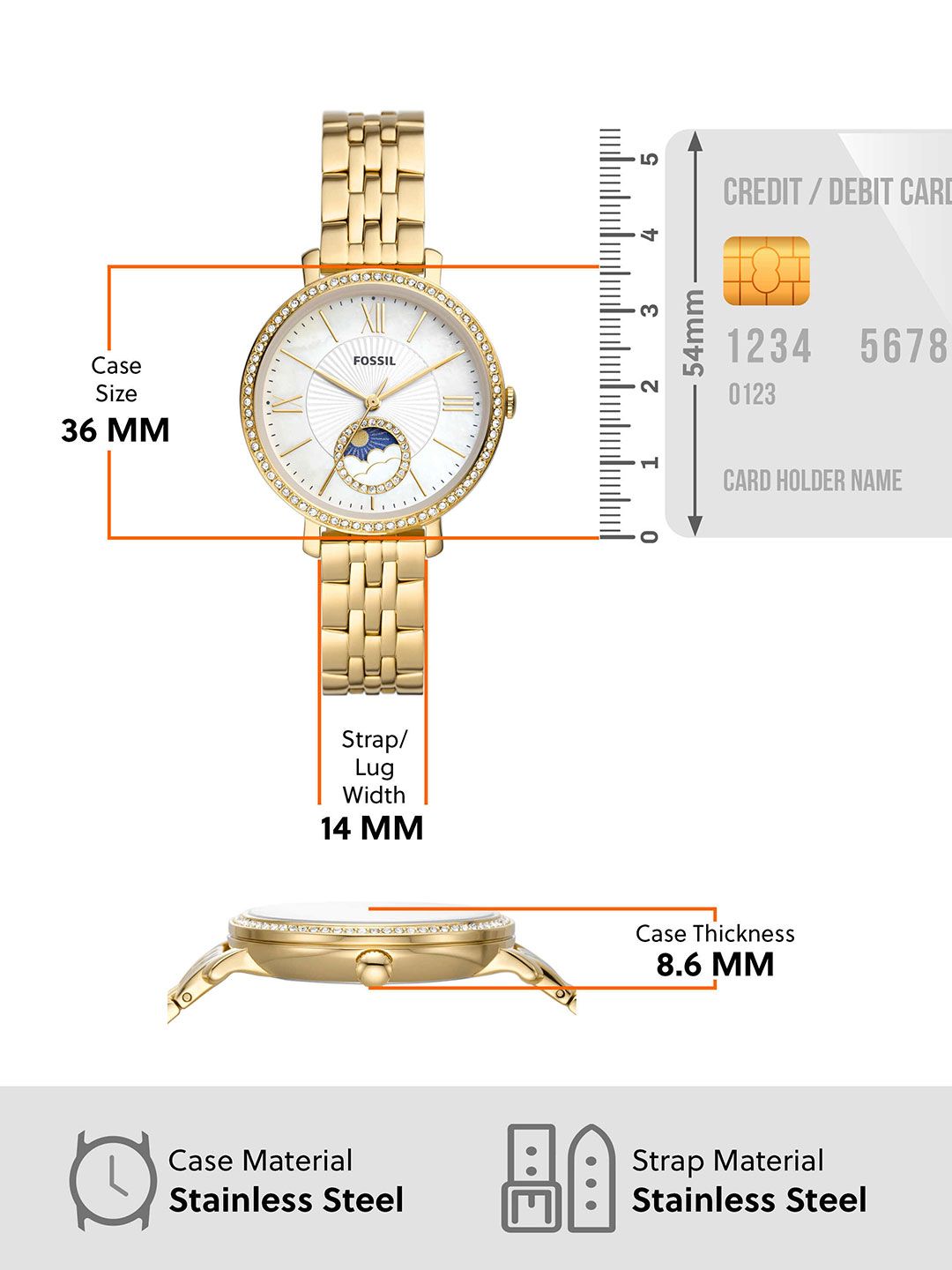 Embellished Dial Stainless Steel Straps Analogue Watch ES5167