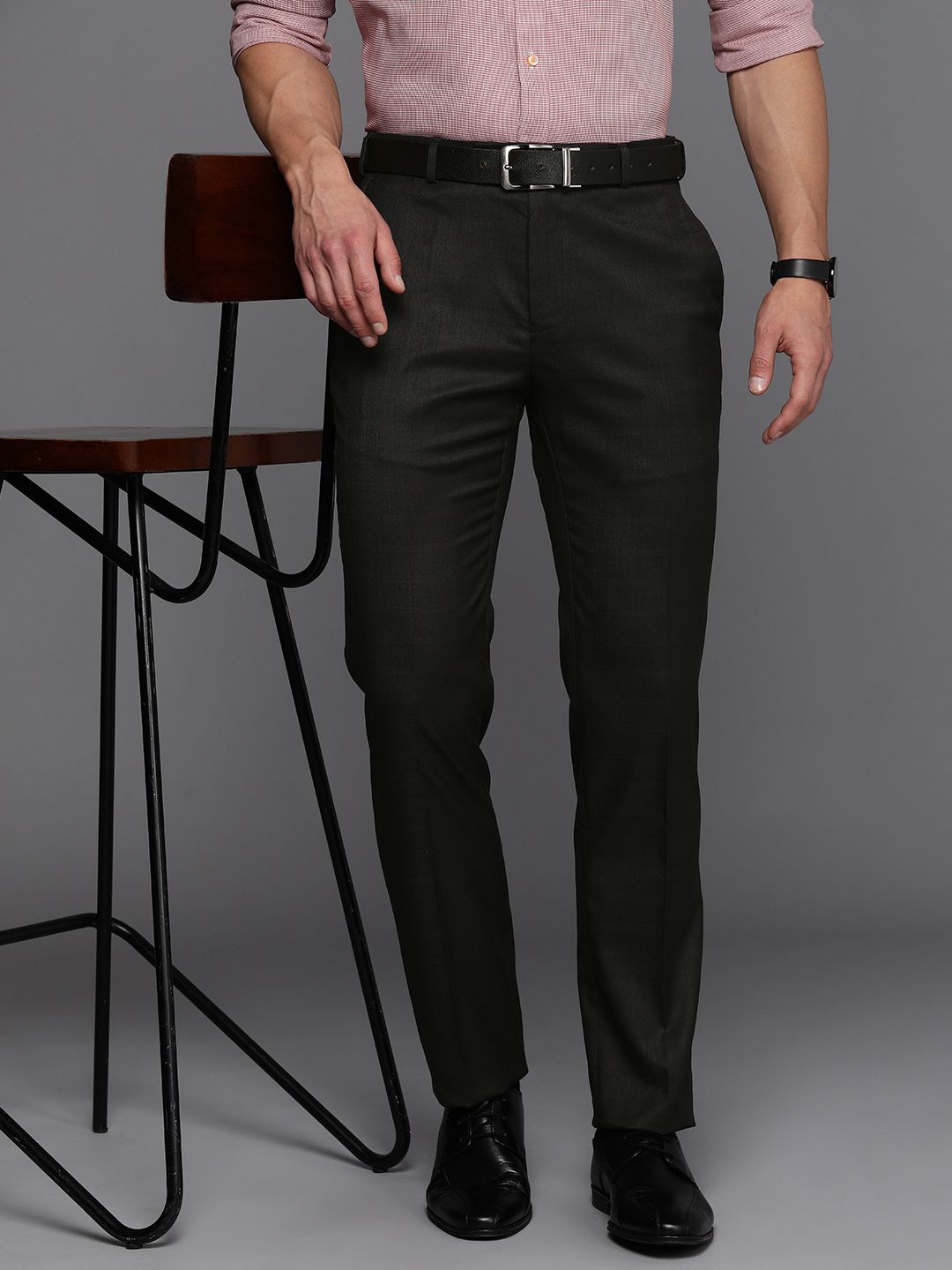 Raymond Men Mid-Rise Slim Fit Checked Formal Trousers
