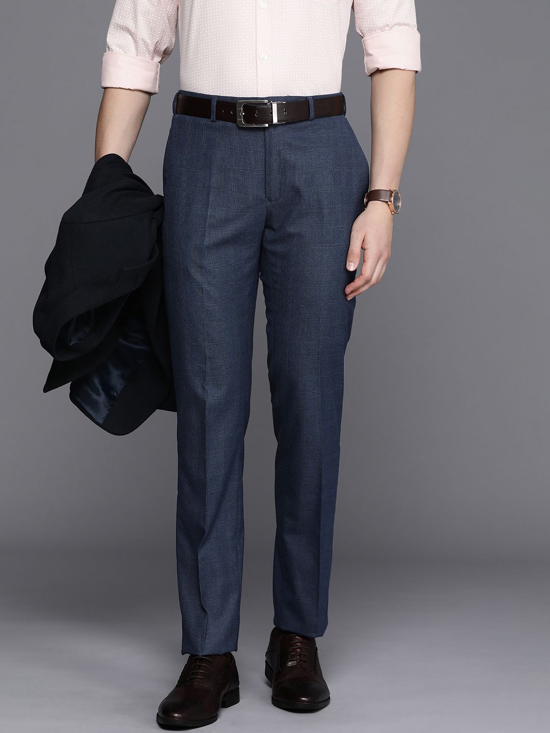 Raymond Men Checked Slim Fit Formal Trousers