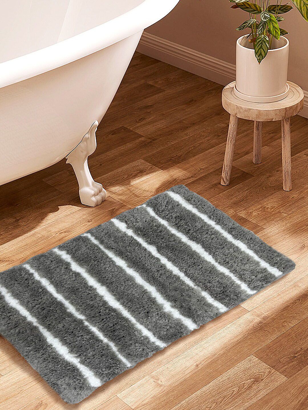 Nautica Grey & White Striped Anti-Skid 2200 GSM Bath Mat