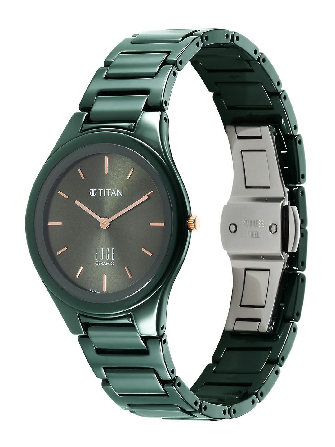 Edge Ceramic Quartz Analog With Green Dial Watch For - Nt2653qc06