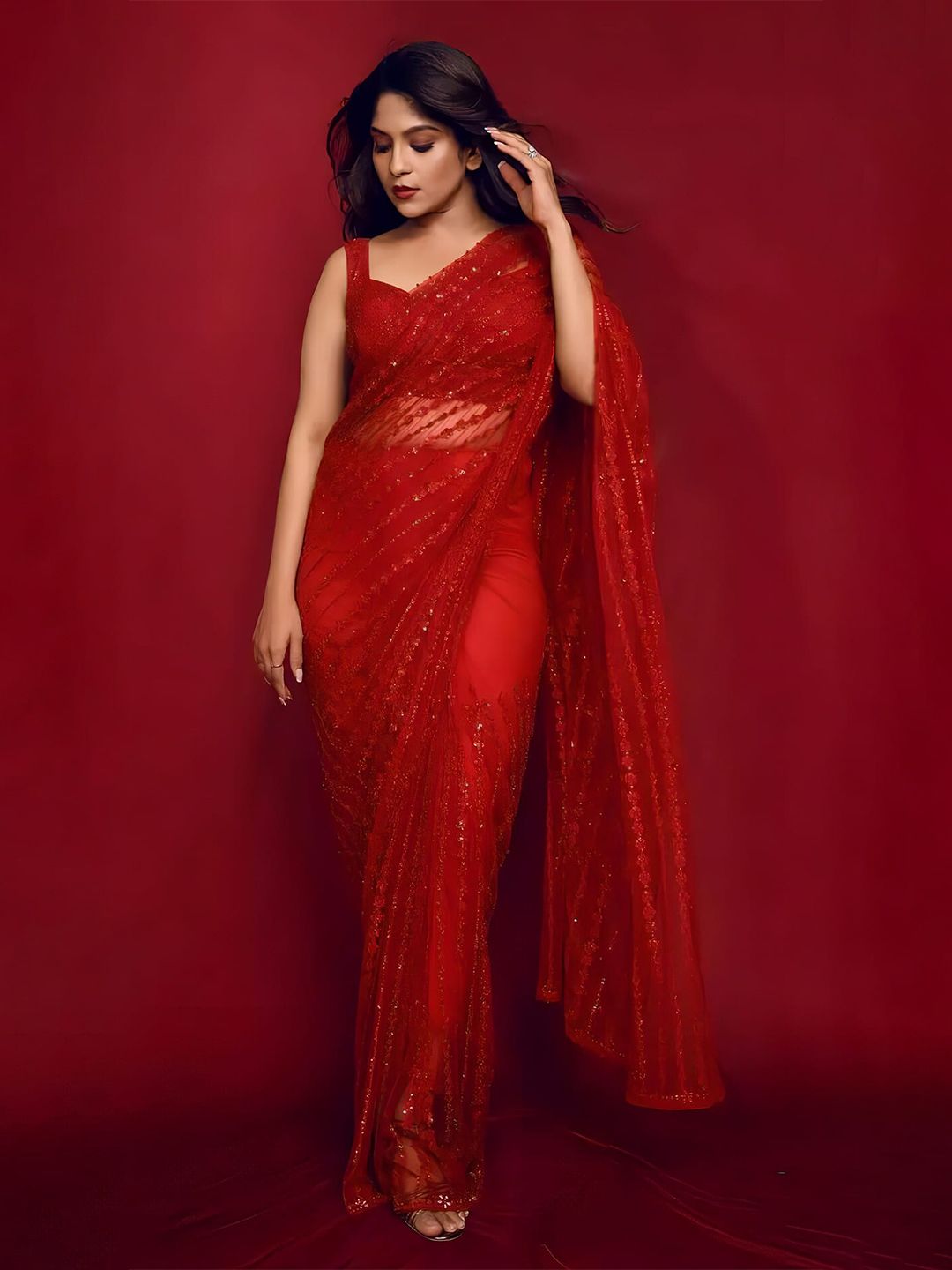 Anouk Sequinned Embellished Net Saree Price in India