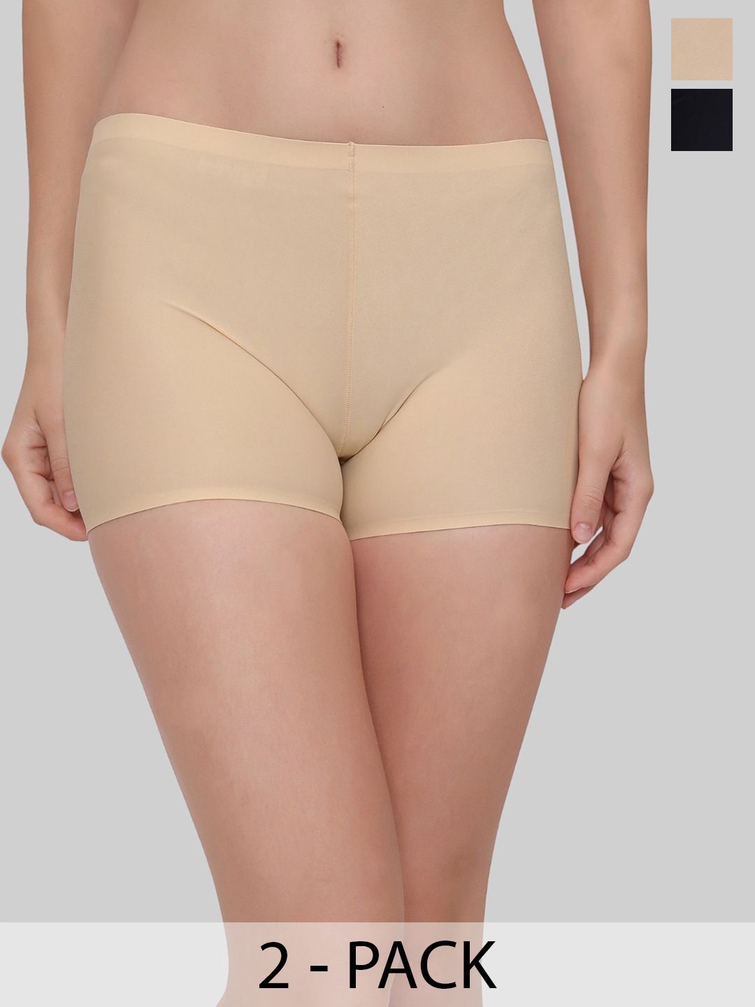 PLUMBURY Pack Of 2 Mid-Rise Seamless Boy Shorts Breif With Anti Microbial