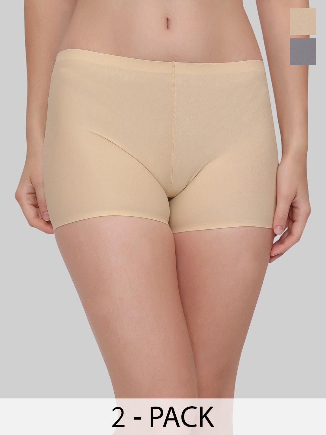PLUMBURY Pack Of 2 Seamless Anti-Microbial Mid-Rise Boy Shorts