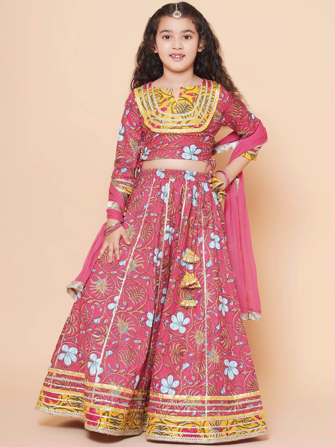 Bitiya by Bhama Girls Floral Printed Ready to Wear Lehenga & Blouse With Dupatta Price in India