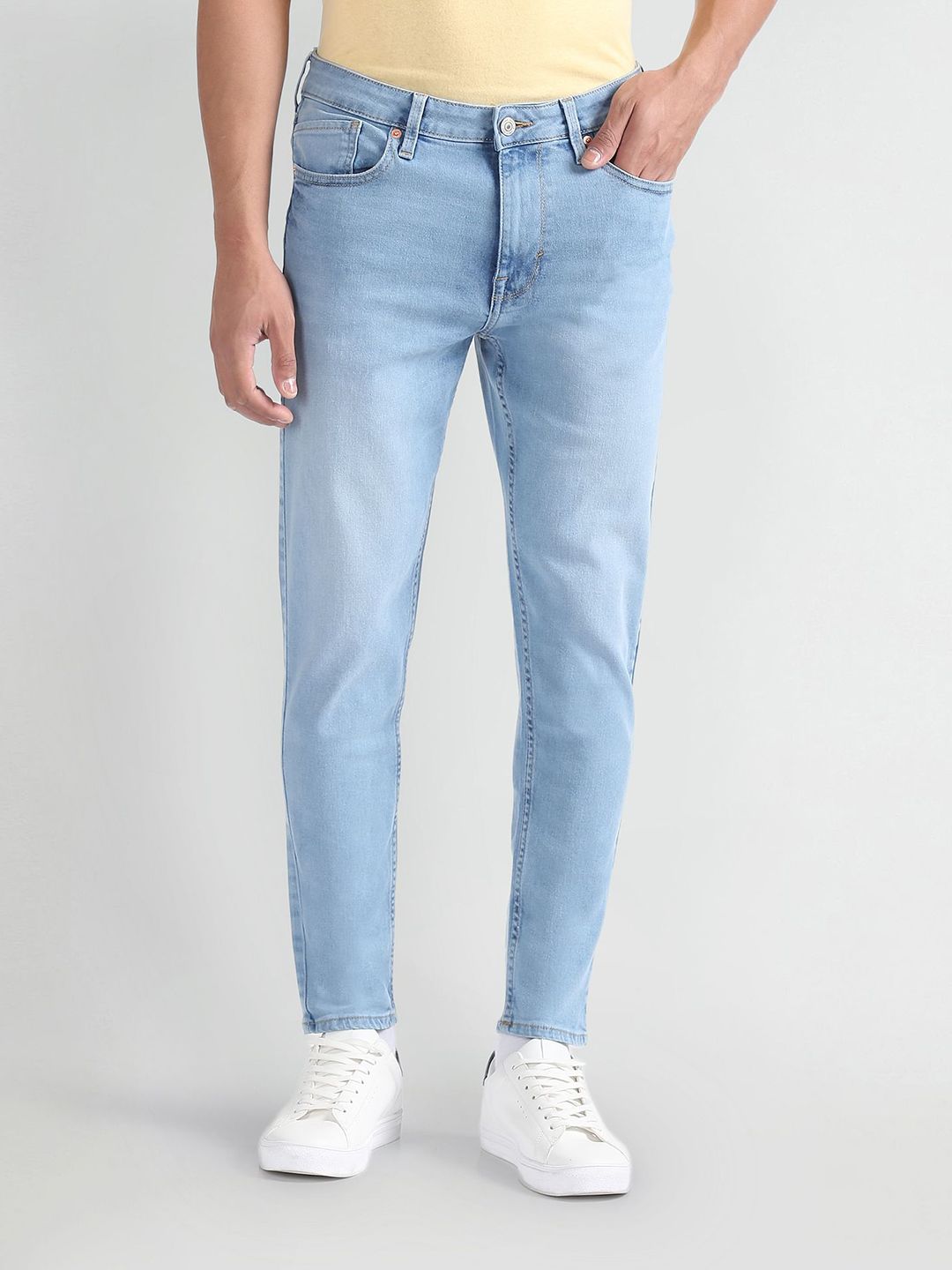 Men Slim Fit High-Rise Jeans Flying Machine Men Clean Look  High-Rise Heavy Fade Stretchable Tapered Fit Jeans