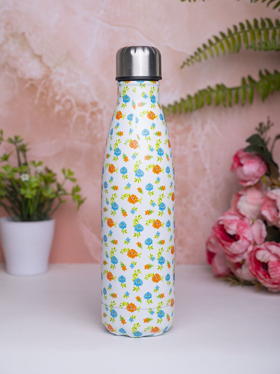 MARKET99 White Floral Stainless Steel Spill Proof Flask - 500ml