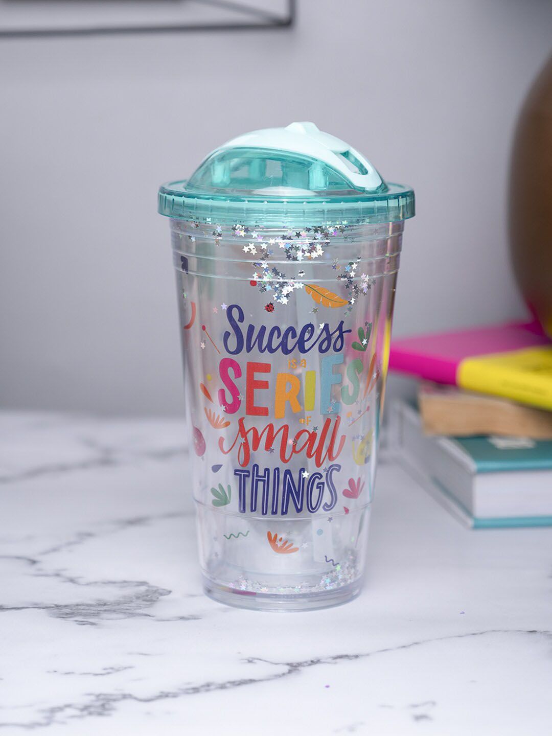 MARKET99 Blue Typography Plastic Spill Proof Sipper - 450ml