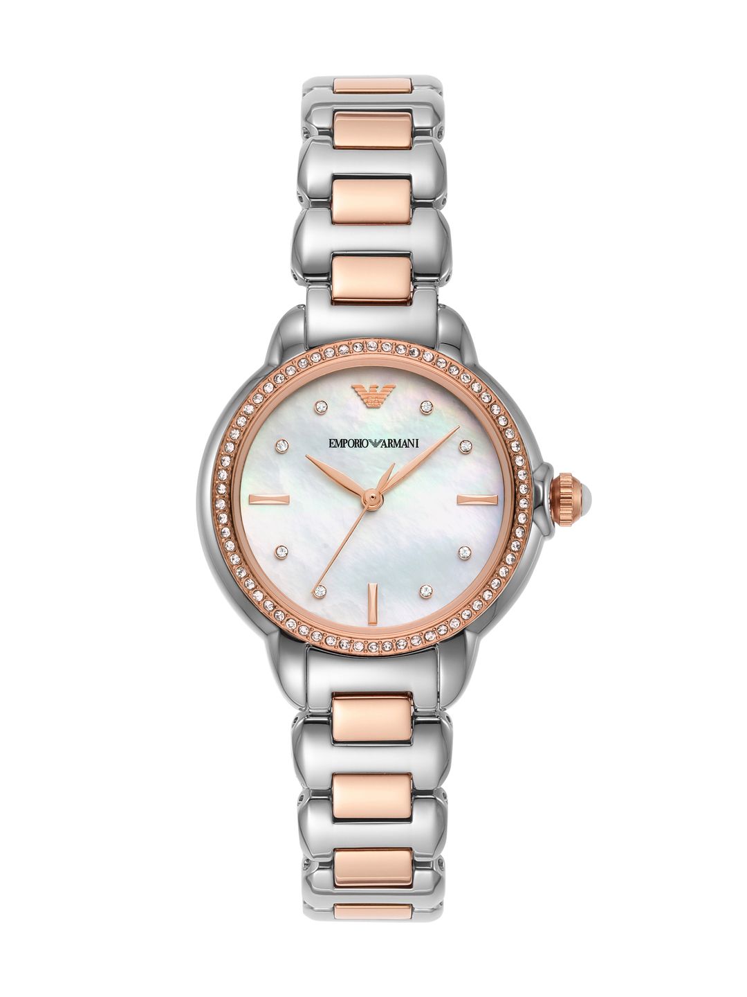 Emporio Armani Emporio Armani Embellished Mother of Pearl Dial & Two Tone Straps Analogue Watch AR11569