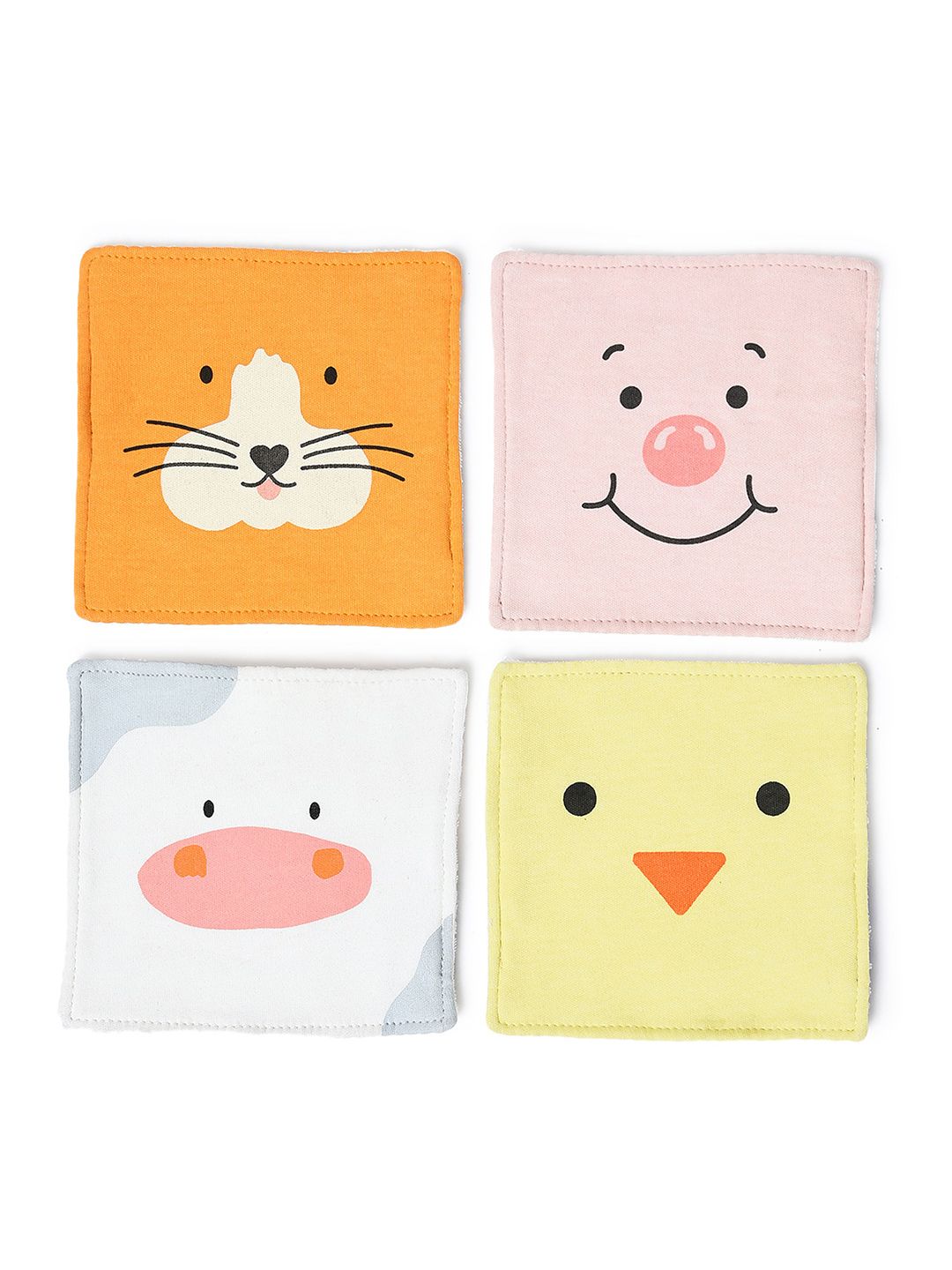 MiArcus Kids Pink & Blue 4-Pieces Printed Pure Cotton Reusable Face Towels