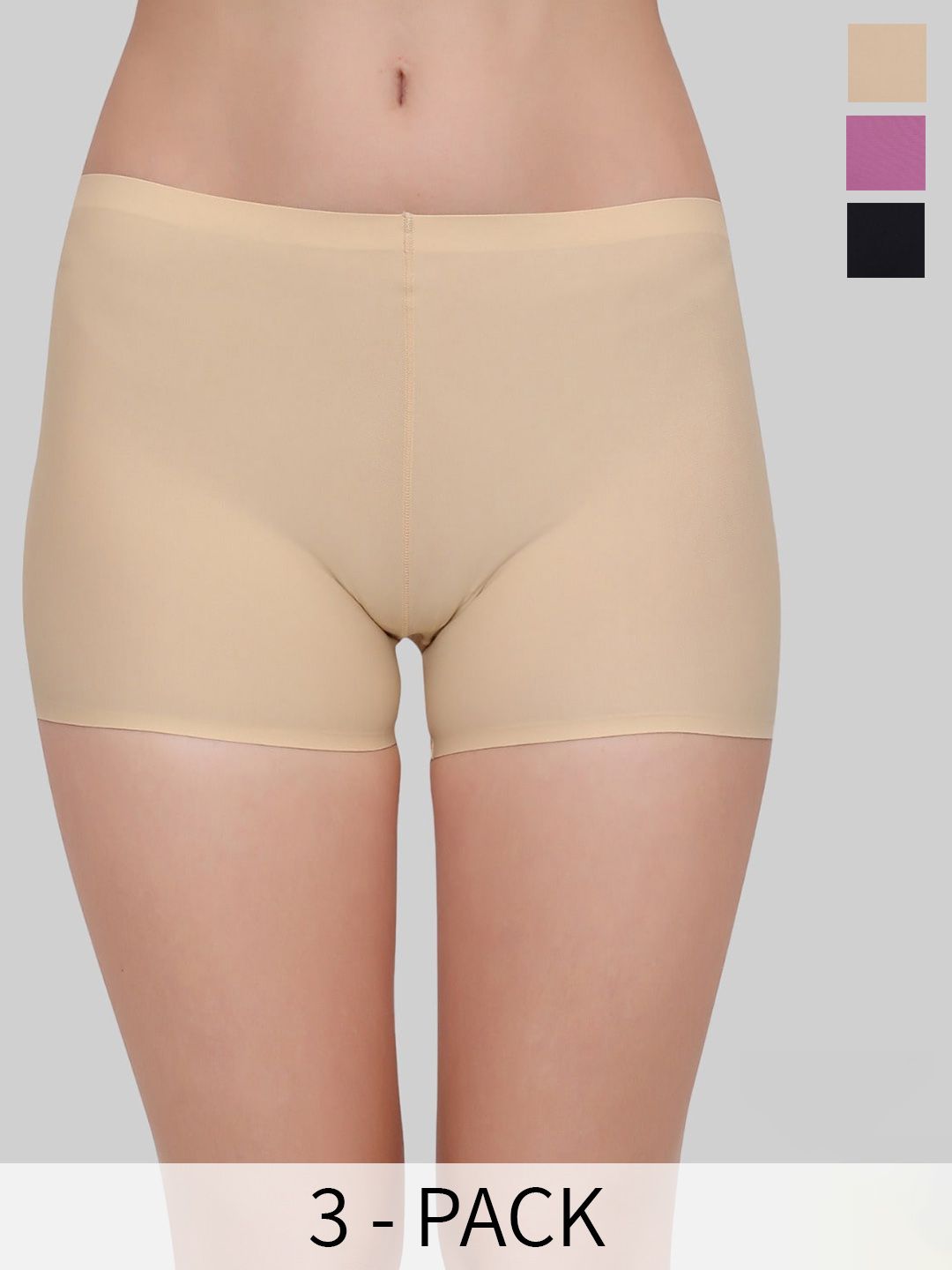 PLUMBURY Pack Of 3 Mid-Rise Anti Bacterial Boy Shorts