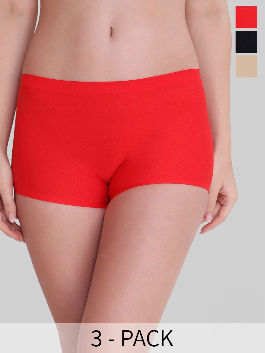PLUMBURY Pack Of 3 Mid-Rise Seamless Boy Shorts Breif With Anti Microbial