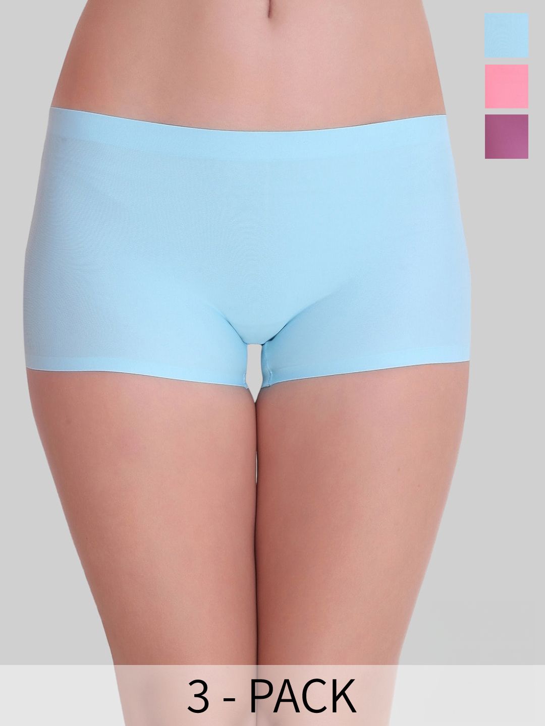 PLUMBURY Pack Of 3 Mid-Rise Seamless Boy Shorts Breif With Anti Microbial