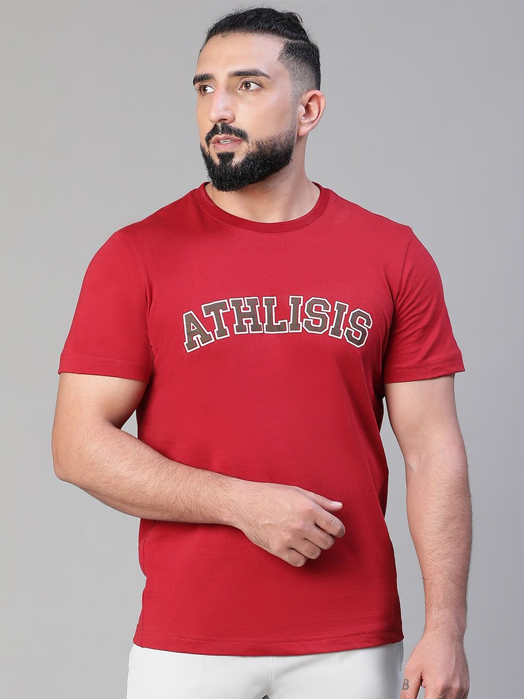 ATHLISIS Typography Printed Round Neck Bio Finish Cotton Slim Fit Gym T-shirt