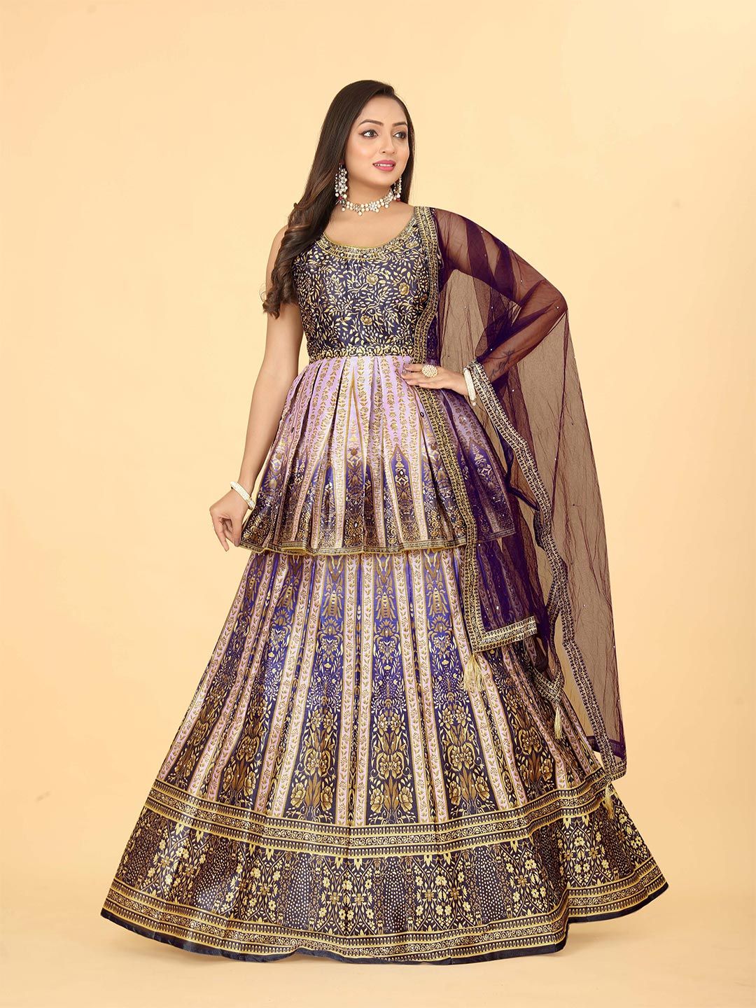 EthnicTree Ethnic Motifs Printed Beads and Stones Ready to Wear Lehenga Choli Price in India