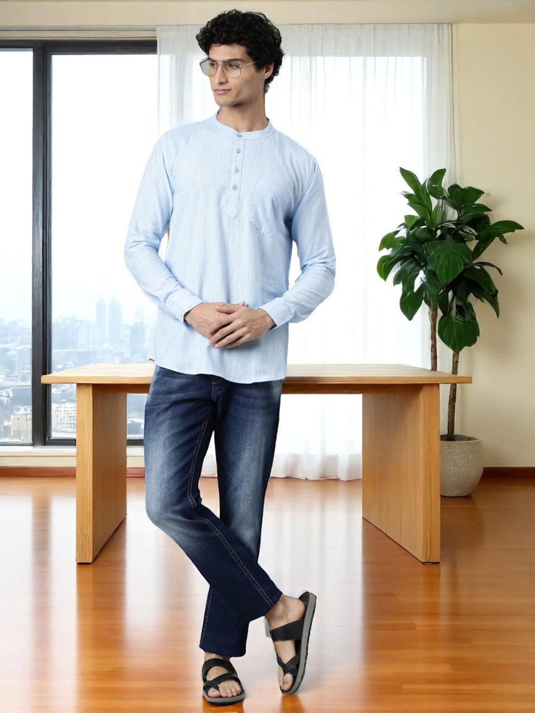 THE SOUL PATROL Band Collar Pure Cotton Short Kurta