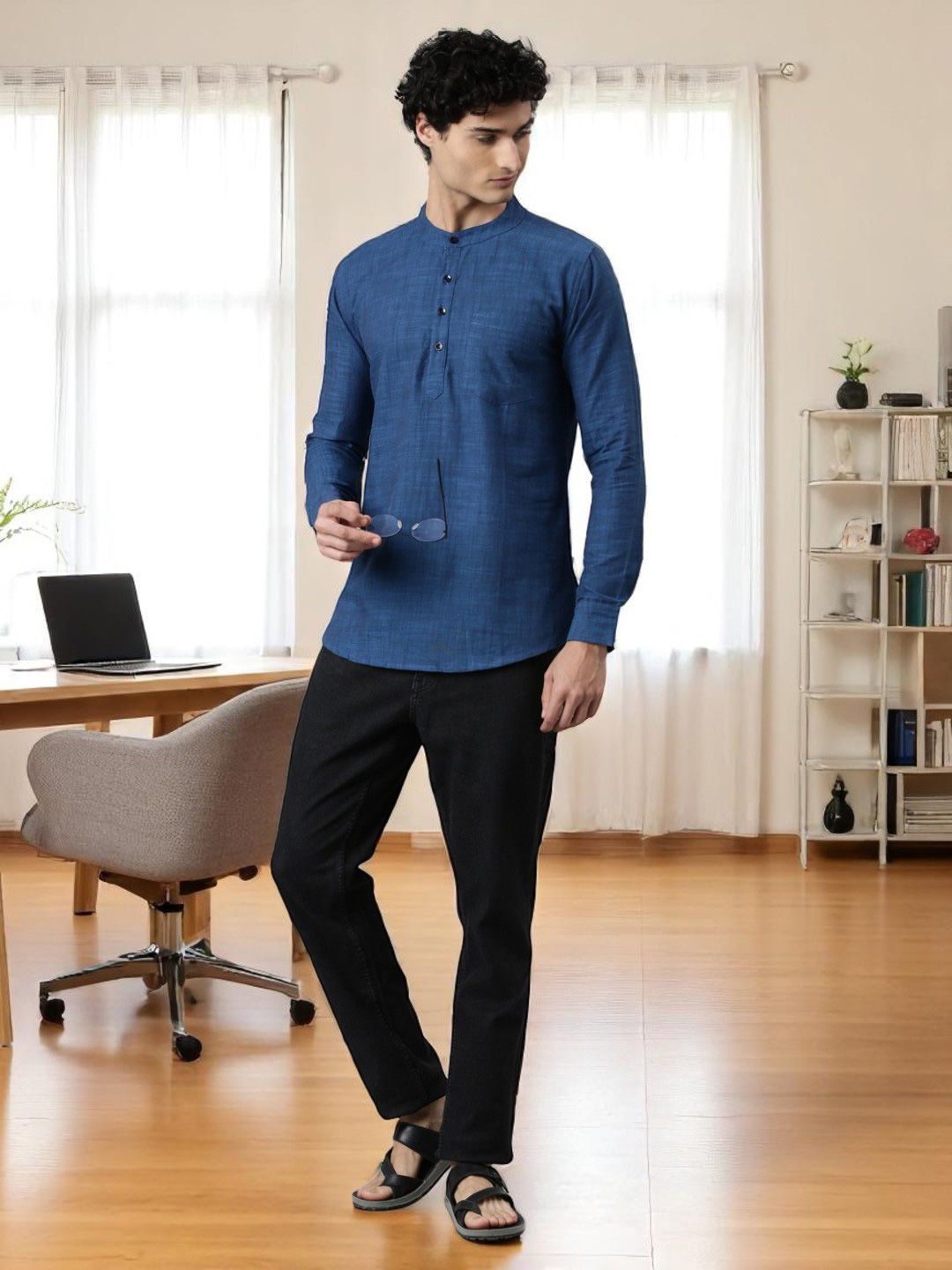 THE SOUL PATROL Band Collar Pure Cotton Short Kurta