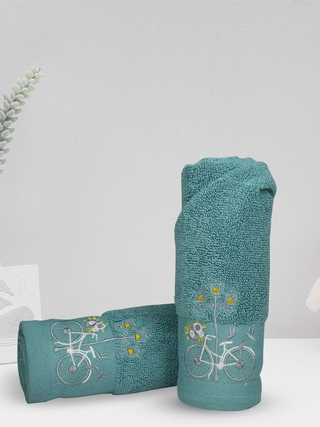 RANGOLI 2-Pcs Turquoise Blue 550 GSM Pure Cotton Soft Hand Towels