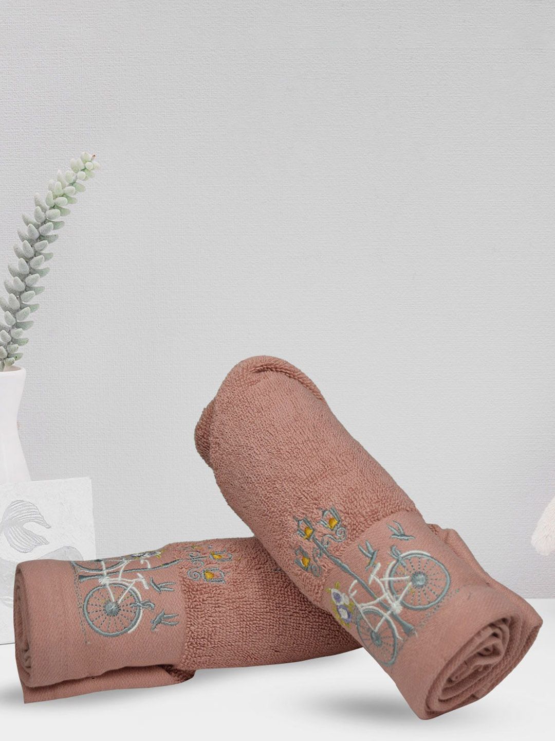 RANGOLI Peach-Colored 2-Pieces 550 GSM Pure Cotton Hand Towels