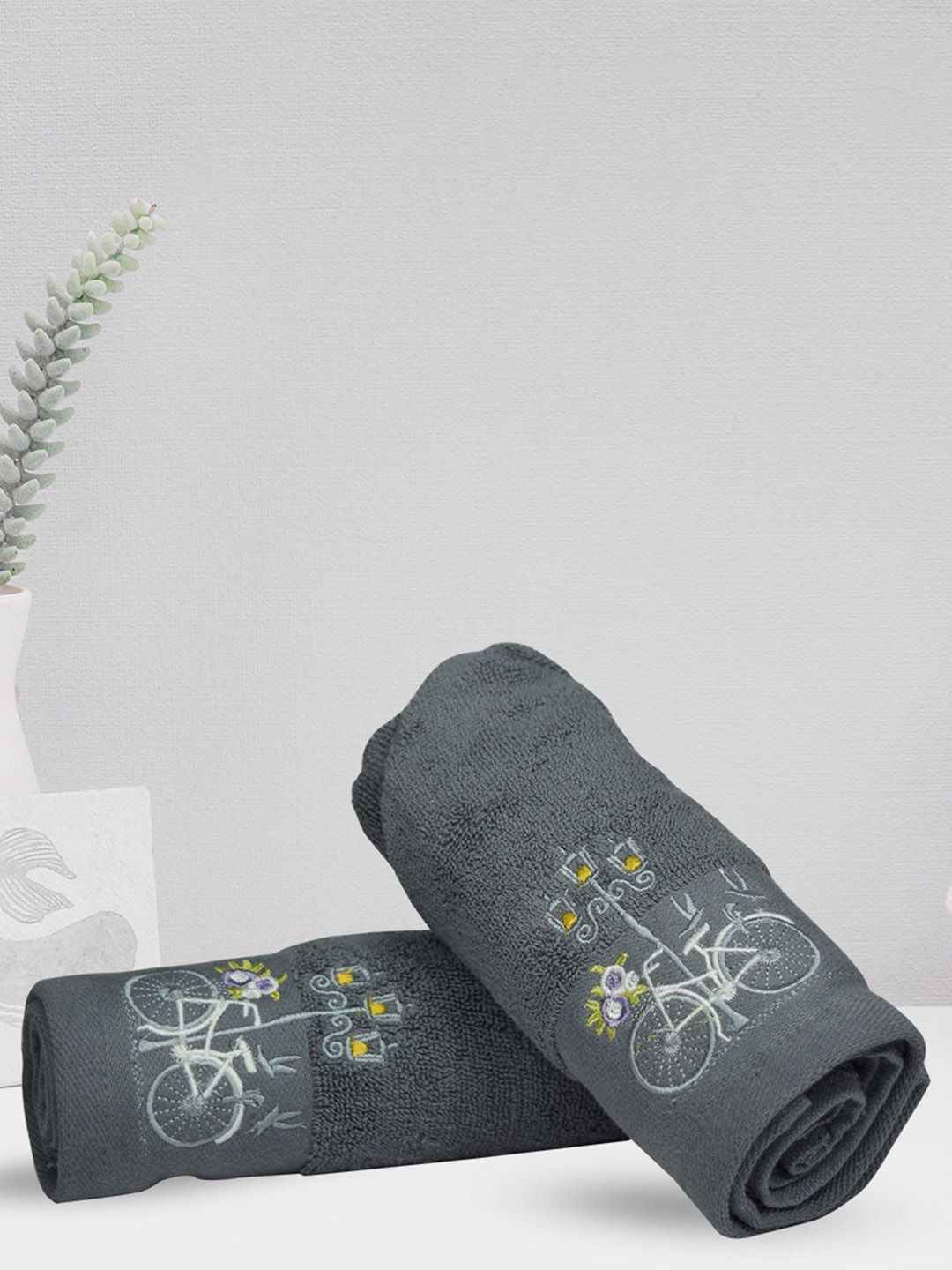 RANGOLI 2-Pcs Grey 540 GSM Pure Cotton Soft Hand Towels