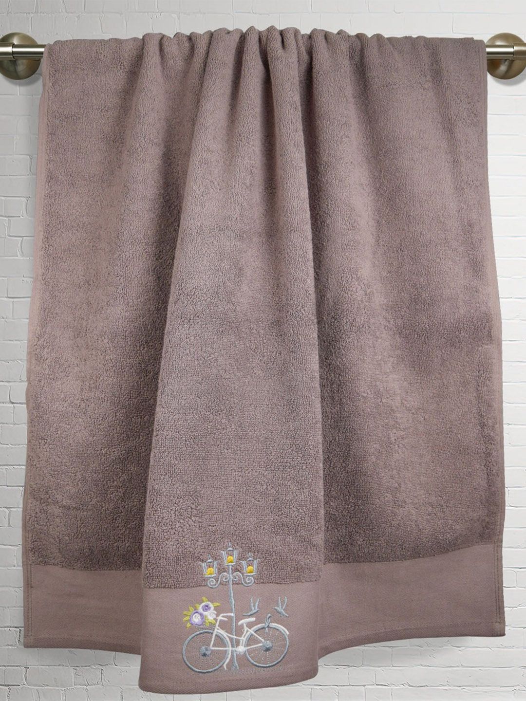 RANGOLI Embroidered Pure Cotton 550GSM Super Soft Adult Regular Bath Towel-28x58In