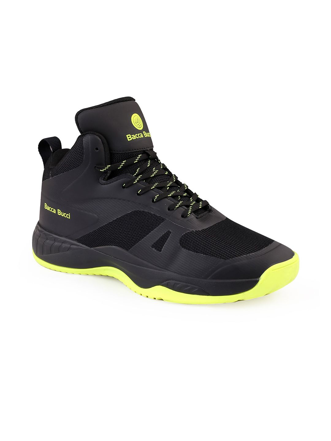 bacca bucci Men Black Slamdunk Mid-Top Basketball Mesh Shoes