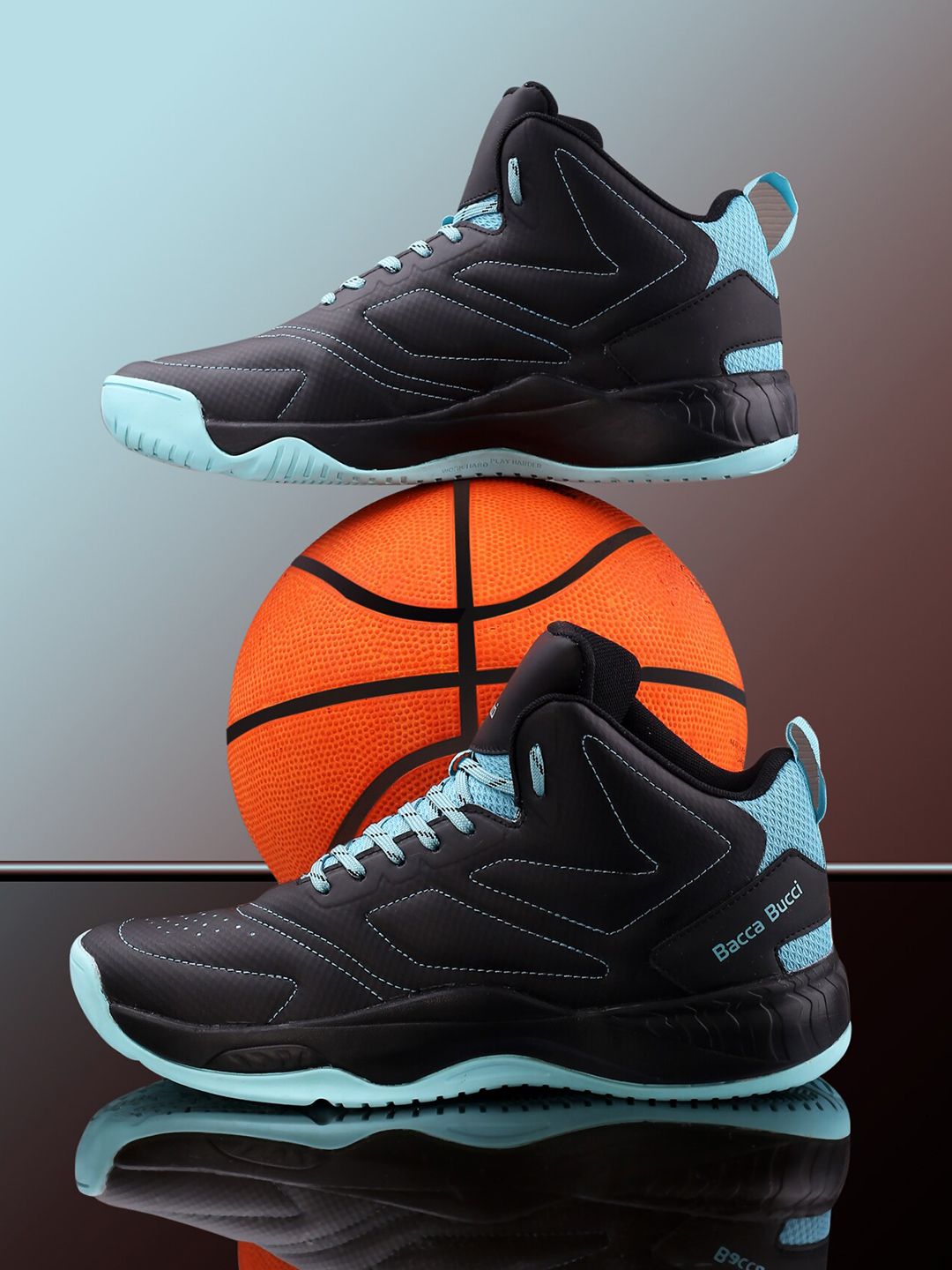 bacca bucci Men Black Courtflex Mid-Top Basketball Mesh Shoes