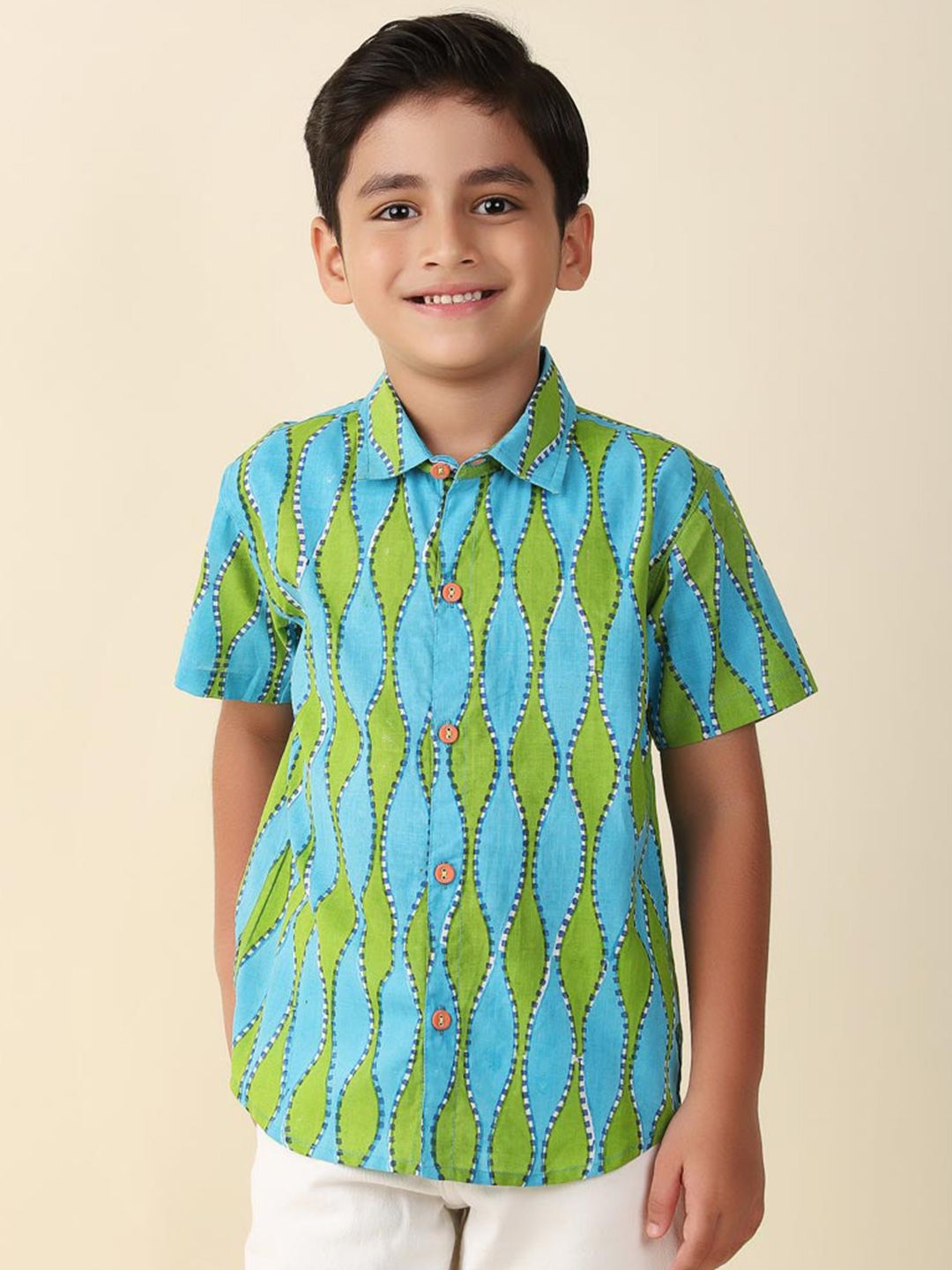 Fabindia Boys Geometric Printed Cotton Casual Shirt