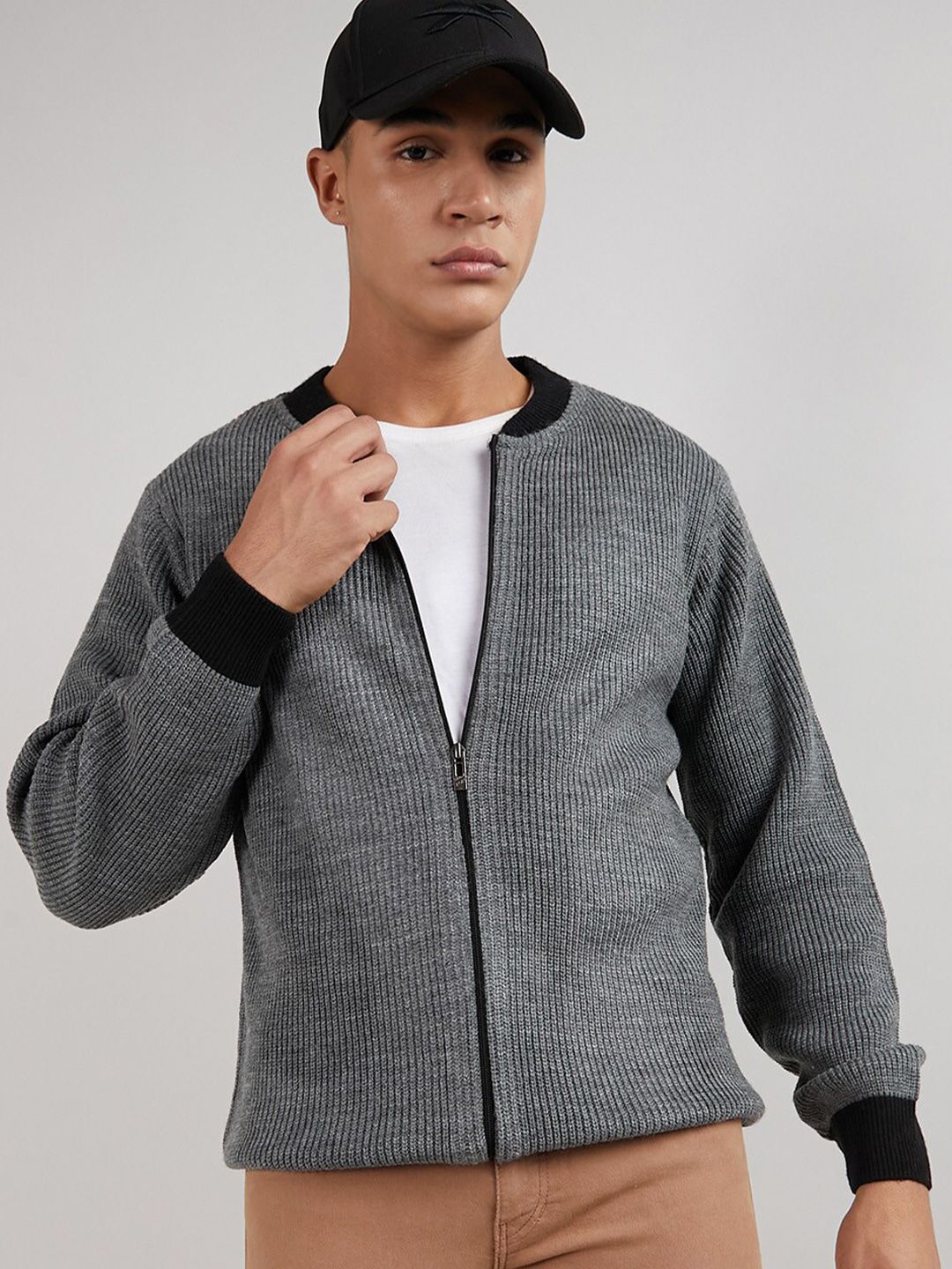 CAHOOT Round Neck Ribbed Front-Open Sweaters
