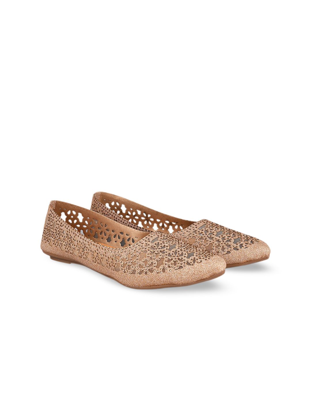 JM Looks Women Gold-Toned Ballerinas with Laser Cuts Flats Price in India