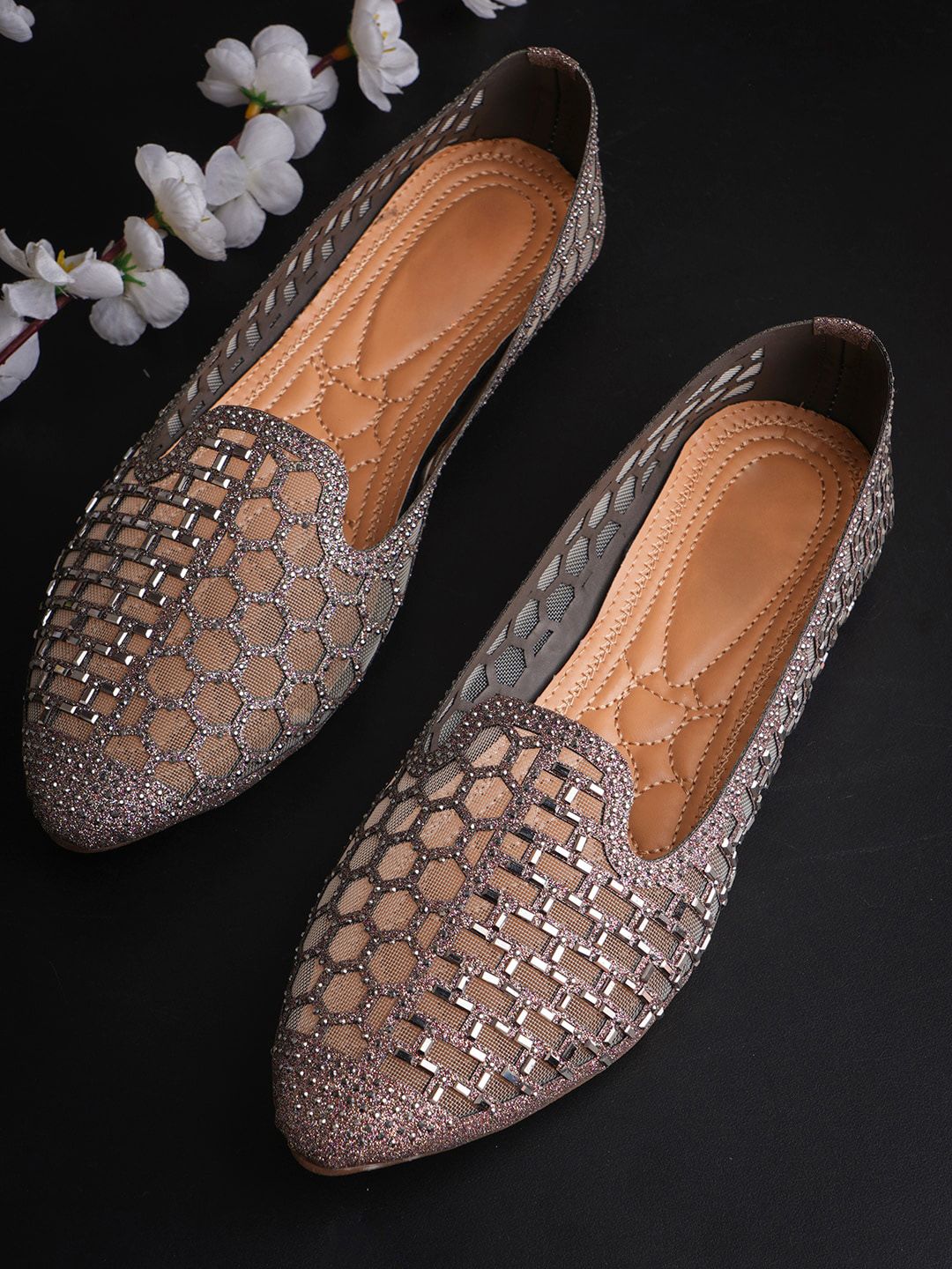 JM Looks Embellished Pointed Toe Ballerinas Price in India