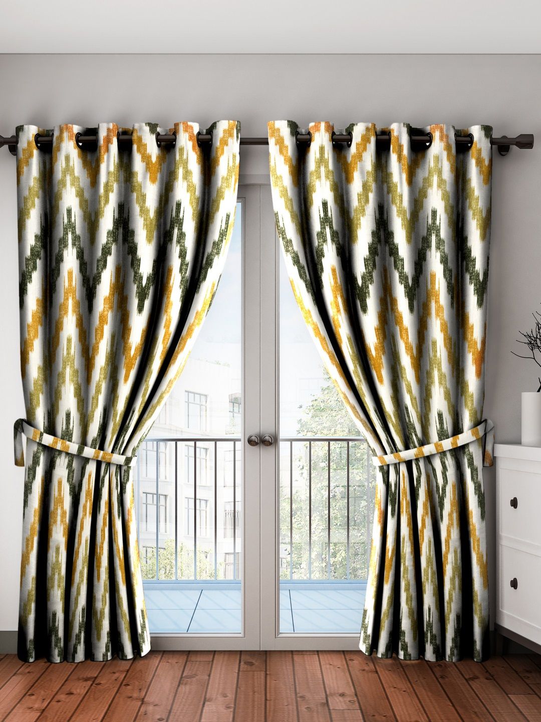 Story@home Green & Off-White Single Topaz Premium Collection Polyester Door Curtain Price in India