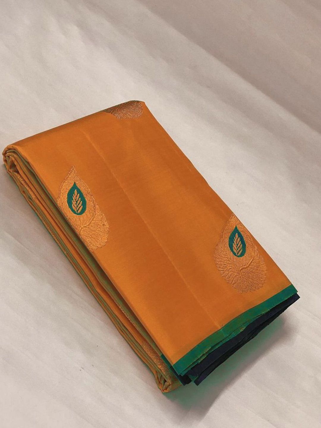 nirja Fab Mustard & Green Woven Design Silk Blend Banarasi Saree