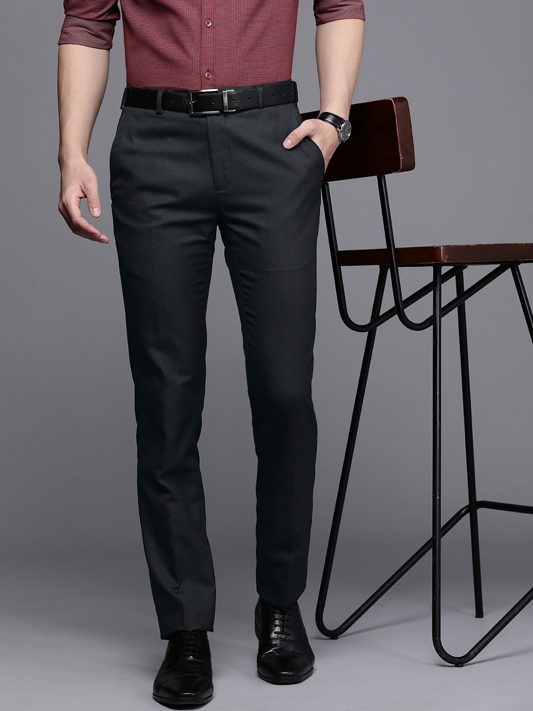 Raymond Men Textured Slim Fit Formal Trousers